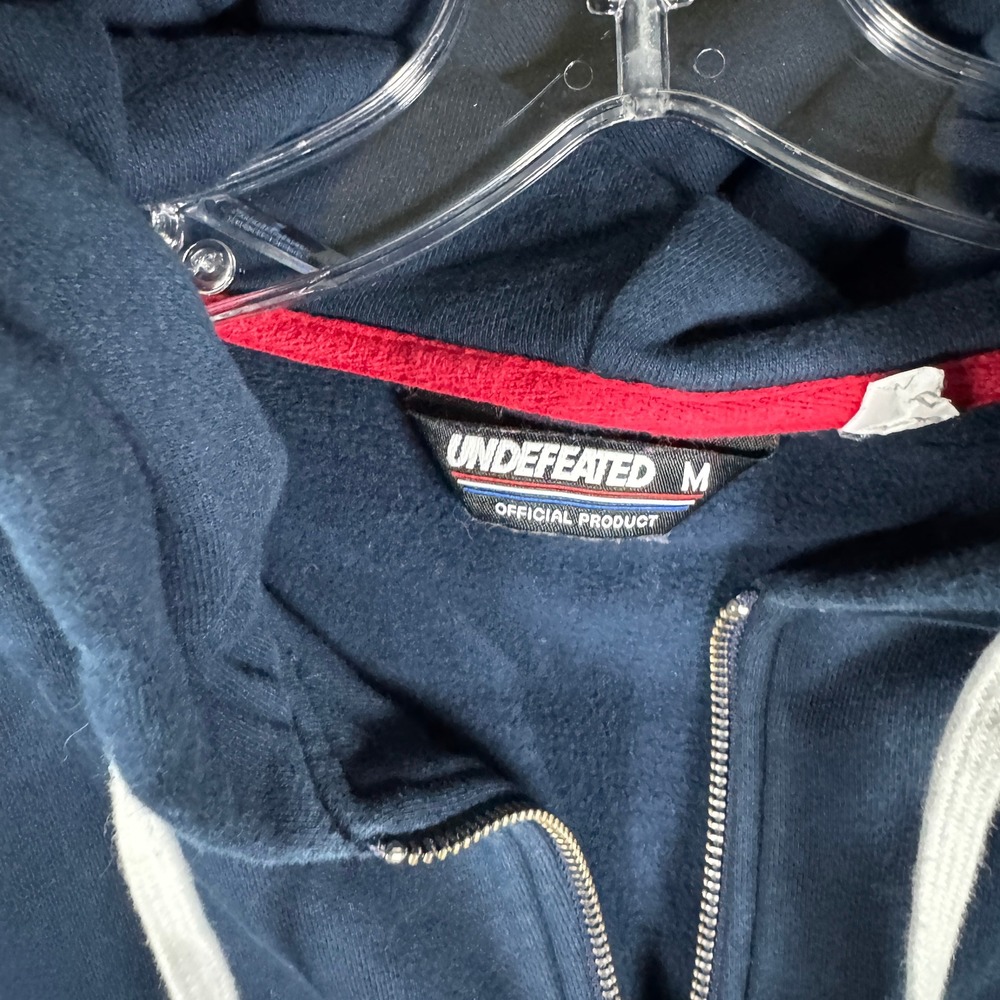 Y2K Undefeated Mens Navy Blue Graphic Full Zip Hoodie Logo Sleeves Medium 2000s - Picture 5 of 6